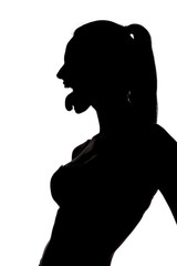 silhouette of a girl who loll tongue