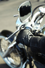 Hand rider on handlebars, close-up