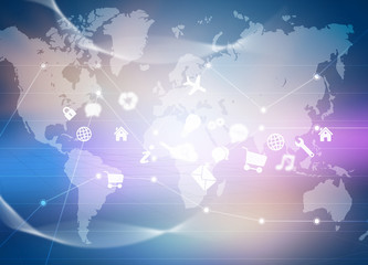 Set icons on a background of the world map.