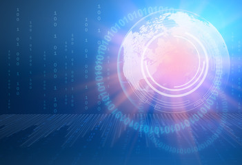 abstract illustration with globe and sun rays emanating from the