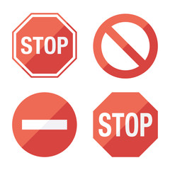 Stop sign, set. Flat design.