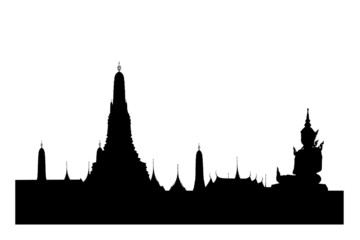 Silhouetted of wat arun with buddha sculpture