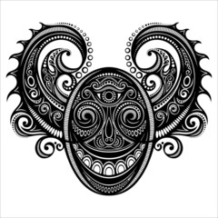 Vector Ornate Face of Demon. Patterned design