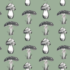 vector seamless pattern with mushrooms