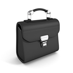 black leather briefcase on white background