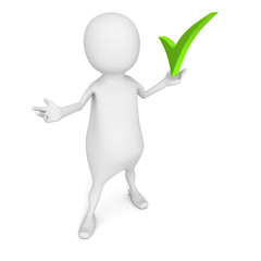 white 3d man with green check mark symbol