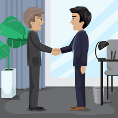 People Handshaking At The Office - Vector Illustration