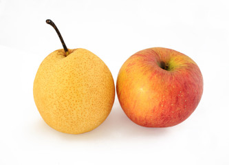 Chinese pear and apple on white background
