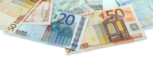 Euro banknotes isolated on white