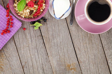 Healthy breakfast with muesli and milk