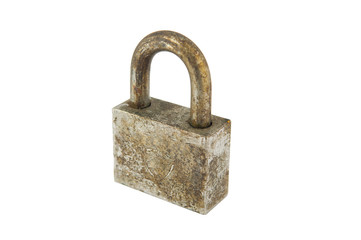 Naklejka na ściany i meble rust iron lock on white