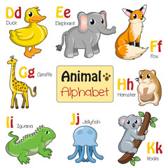 Naklejka premium Alphabet animals from D to K