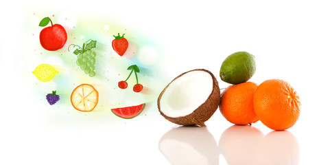 Colorful fruits with hand drawn illustrated fruits