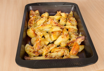 fried potatoes on a baking sheet