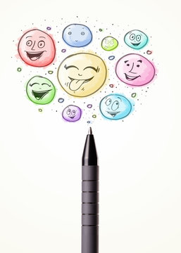 Smiley faces coming out of pen