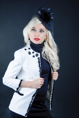 woman in retro style on a black background