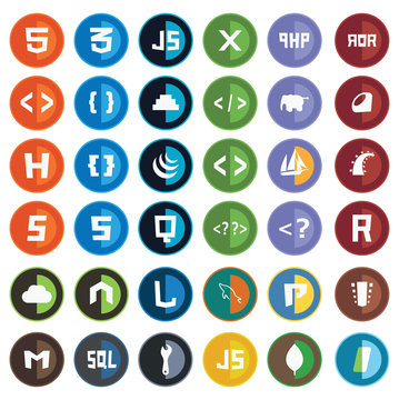 collection of web development shield signs - html5 css3