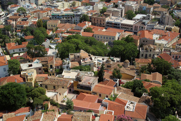 Fototapeta na wymiar View from The Acropolis on Athens city and Plaka area