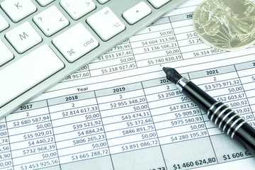 business concept, keypad, pencil and blank book on the table