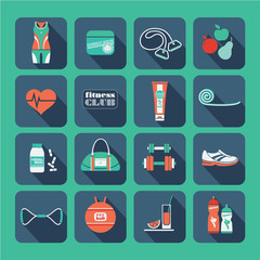 Fitness Icons set. Flat design