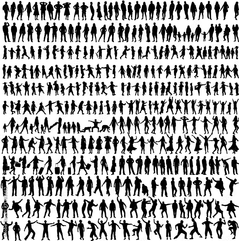 Wall mural people mix silhouettes, vector work