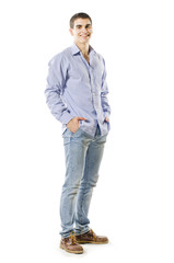 Naklejka premium Expressive young man isolated on white background