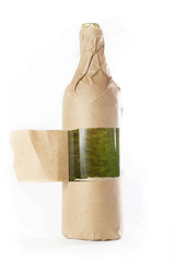 Package torn of a bottle of wine. Concept image.
