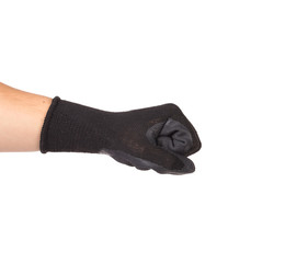Strong male worker hand glove clenching fist