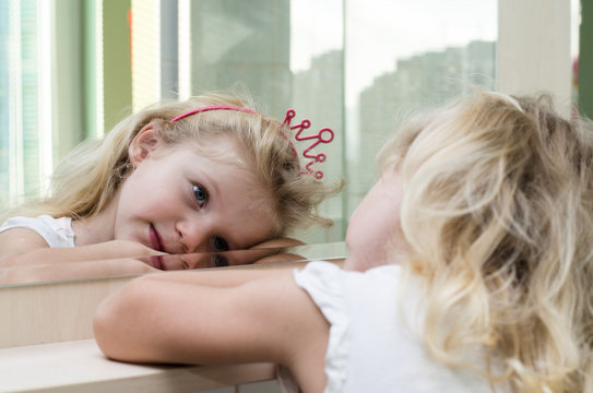 Blond Girl In Mirror