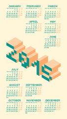 Square Pixel Style Year 2015 Calendar