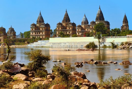 Palace temple complex in Orcha. Madhya Pradesh. India