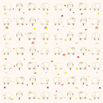 wallpaper with lambs on a pink background