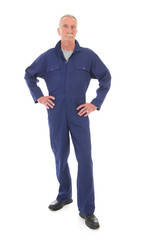 man in blue overall