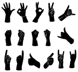 Silhouettes set of hands showing different gestures