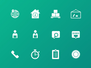 Logistics icons on green background.