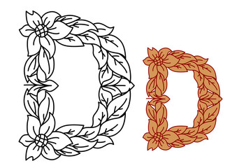 Uppercase letter D in a floral and foliate design