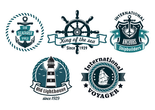 Nautical themed emblems or badges