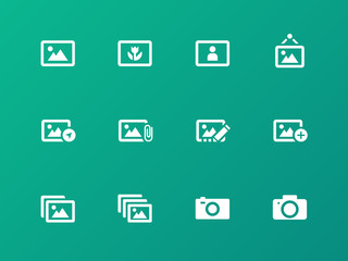 Photographs and Camera icons on green background.