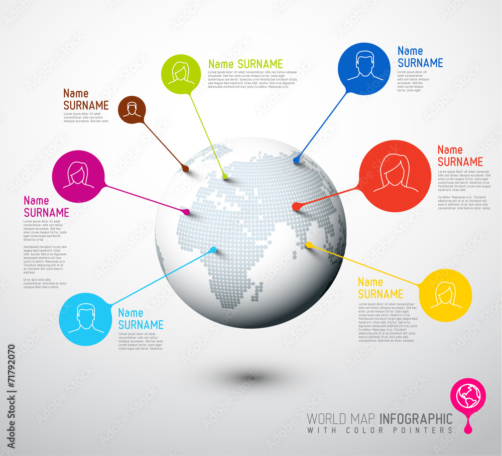 Poster world map globe with user pointer marks