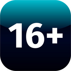 Restriction on age 16+ - blue and white icon