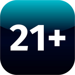 Fototapeta premium 21 plus years old sign. Adults content icon. Blue button