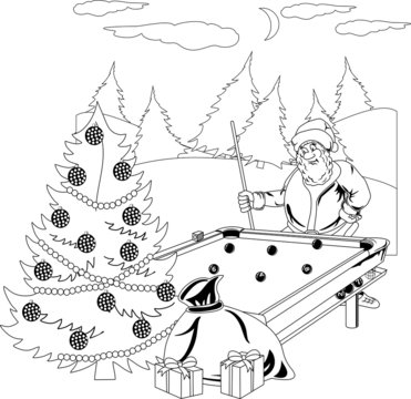 Santa Claus playing billiards