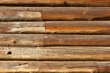 Wall of log cabin background.