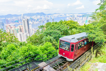 Fototapeta na wymiar Tourist tram at the Peak, Hong Kong