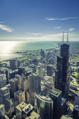 Fotobehang Zonsopgang boven het financiële district van Chicago - luchtfoto © marchello74