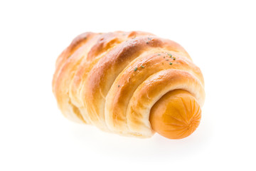Sausage bread isolated on white