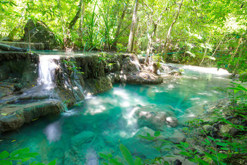 Deep forest Erawan waterfall National Park Waterfall in Kanchana