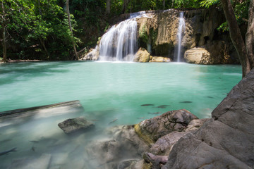 Fototapeta na wymiar Deep forest Erawan waterfall National Park Waterfall in Kanchana