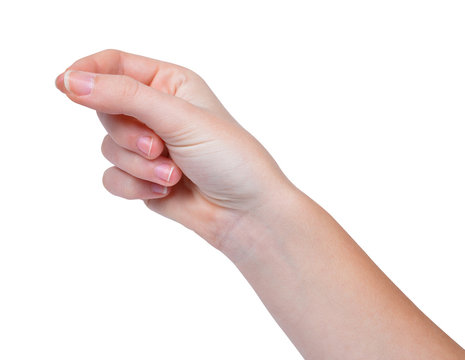 Woman hand hold virtual business card.