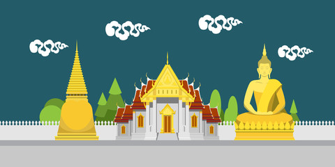 Flat design landscape of Thailand temple